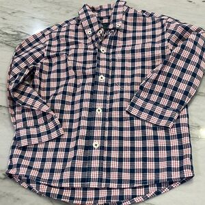 Mini Boden Navy Red White Checkered Button Down Shirt 2/3y